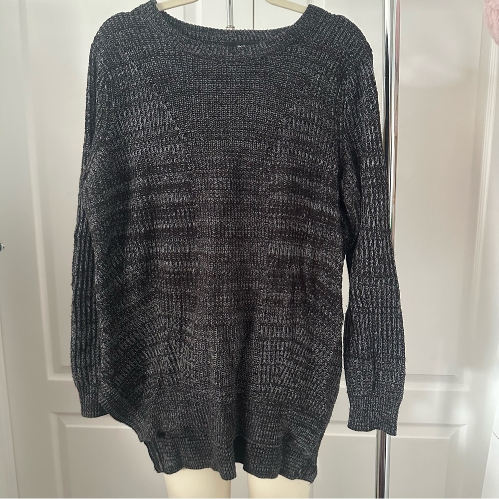 Mossimo Black Gray Crew Neck Cable Sweater Long Sleeve Size XL